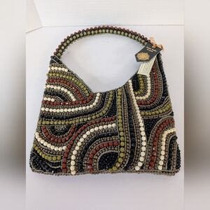 Beaded Bag In Black, Brown and Olive Green NWT
